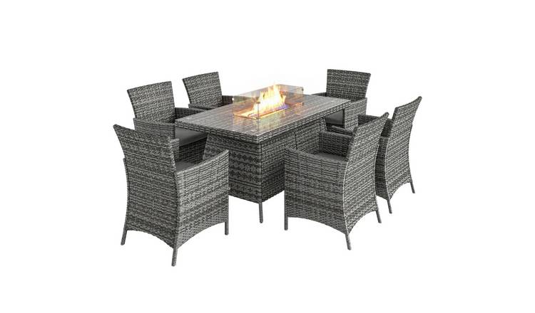 Outsunny 7 Pieces Rattan Garden Furniture with Fire Pit Table - Grey