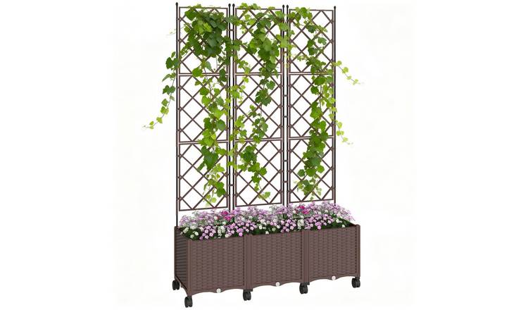 Outsunny Plastic Self Watering Trellis Raised Planter - Brown