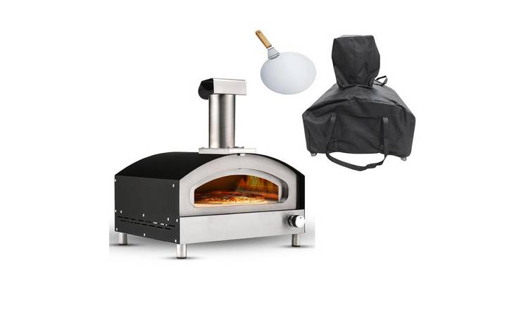 Haven Gas Powered Outdoor Pizza Oven With Stone Base And Paddle - Black Silver