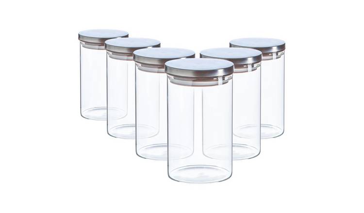 Argon Tableware Scandi Storage Jars with Metallic Lids- Silver - Set of 6