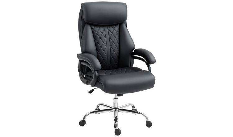 HOMCOM Faux Leather Adjustable Swivel Office Chair with Spring Padding - Black