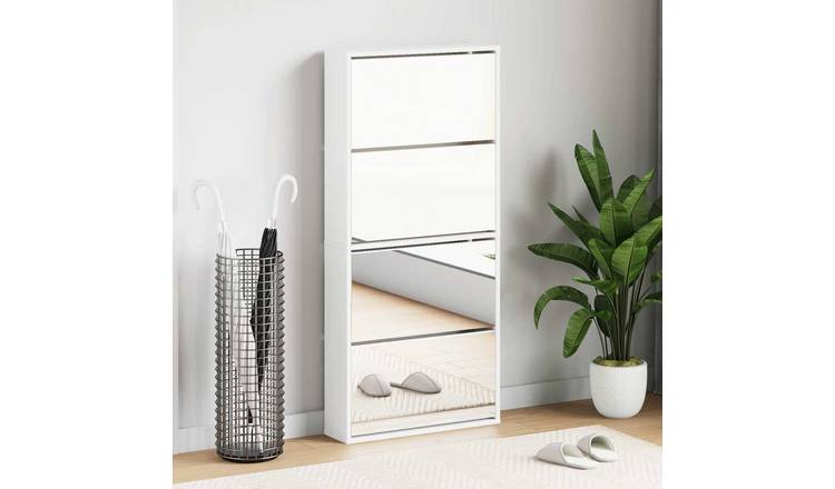 Walplus Engineered Wood Shoe Cabinet - White - 63 x 17 x 134 cm