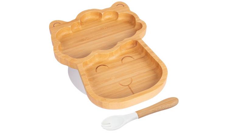 Tiny Dining Bamboo Llama Baby Weaning Plate & Fork Set - White