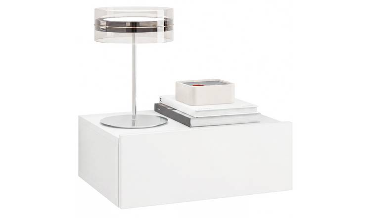 HOMCOM Floating Bedside Table with Storage Drawer - White