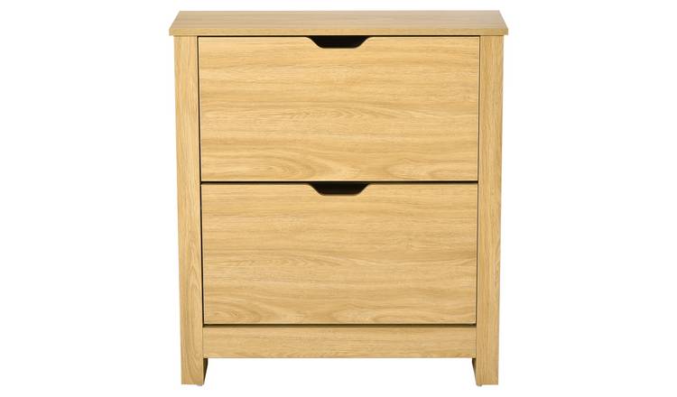 HOMCOM Space Saving Shoe Storage Cabinet with 2 Flip Drawers - Natural wood