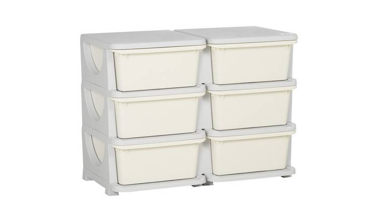 HOMCOM 6 Drawers Plastic Kids Storage Units Drawers Kids Storage - Cream