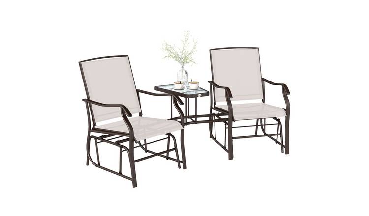 Outsunny 2 Seater Glider Rocking Chairs with Table - Beige