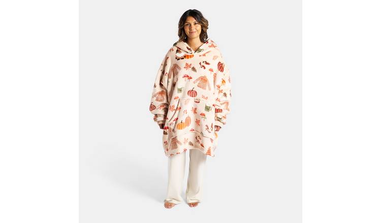 OHS Autumn Print Hoodie Blanket - One Size - Beige