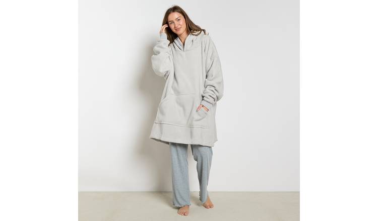 OHS Coral Fleece Hoodie Blanket - One Size - Silver