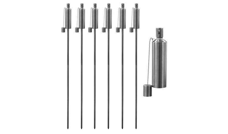 Harbour Housewares Metal Garden Torches - Cylinder - Silver - Pack of 6