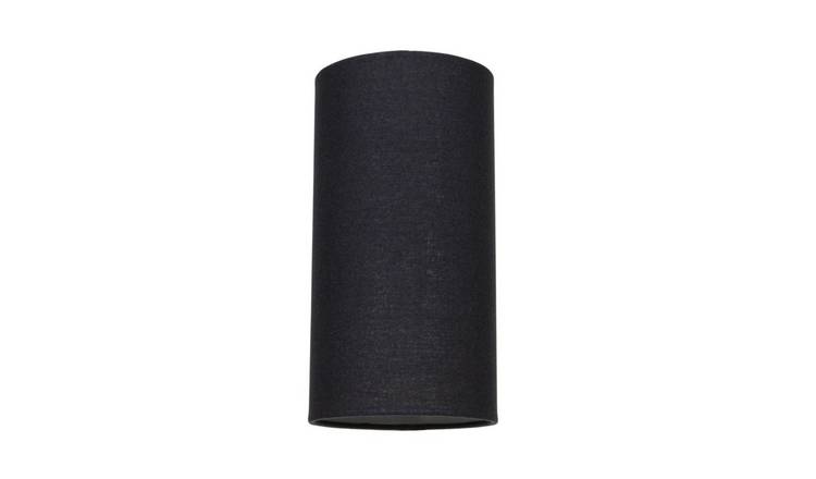 Happy Homewares Jet Black Linen Fabric Tall Cylindrical Lampshade - 13cm