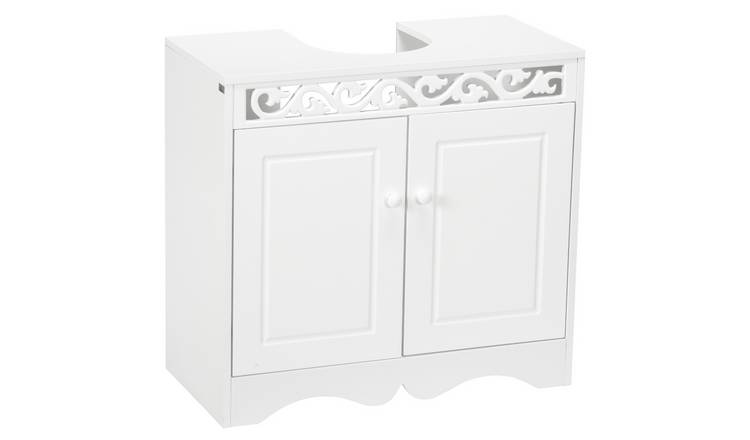 HOMCOM 2 Door Bathroom Under Sink Storage Cabinet - White
