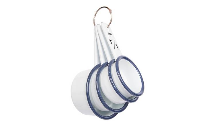 Argon Tableware 4pc White Enamel Measuring Cups Set - Blue