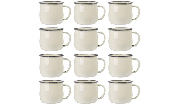 Argon Tableware Coloured Enamel Belly Mugs - 375ml - Cream/Grey - Pack of 12