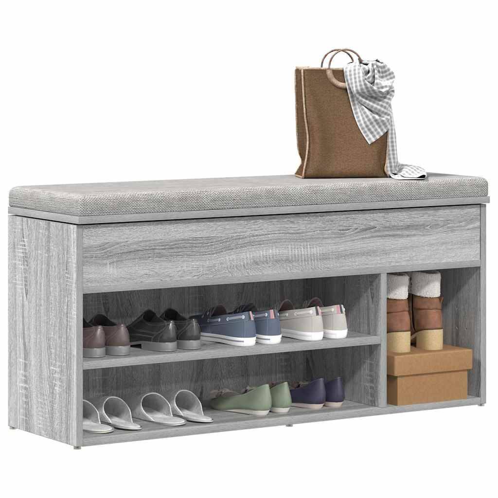 Walplus Engineered Wood Shoe Bench - Grey Sonoma - 102 x 30.5 x 45 cm - Image 1