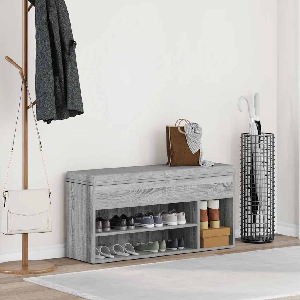 Walplus Engineered Wood Shoe Bench - Grey Sonoma - 102 x 30.5 x 45 cm - Image 3