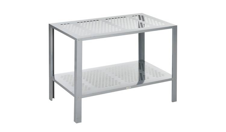 Outsunny 2 Tier Steel Corner Raised Garden Bed for Storage Organizer- Silver