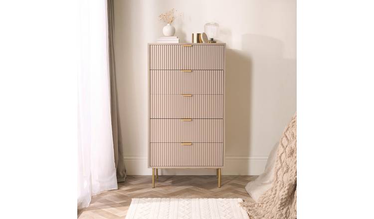 OHS Ribbed Engineered Wood 5 Drawer Unit - Natural