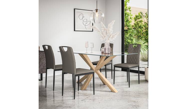 Furniture Online Etta Monza Glass Top Dining Table & 4 Grey Chairs