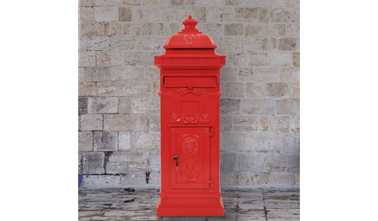 Walplus Pillar Letterbox Vintage Style Rustproof - Red - 35.5 x 32 x 102.5 cm