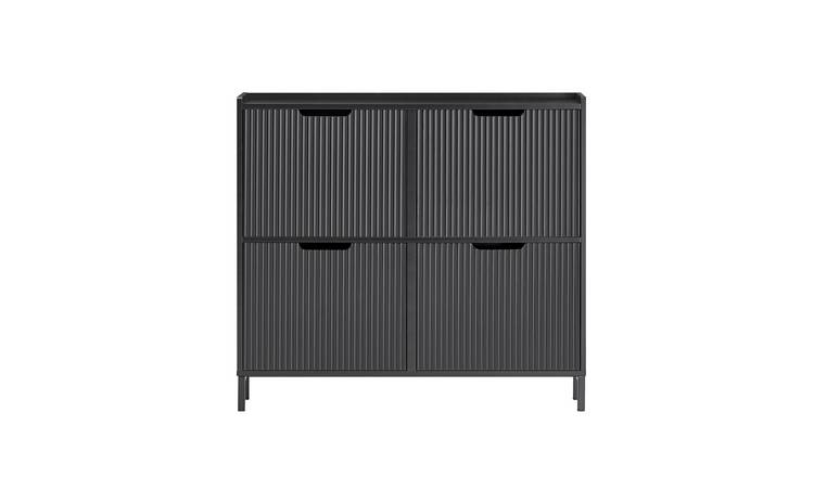 SoBuy 4 Striped Flip Drawer Slim Shoe Storage Cabinet - Black