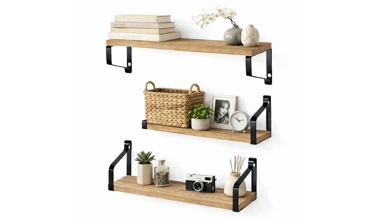 Harbour Housewares 3 Piece Rustic Wooden Floating Shelves Set - Natural