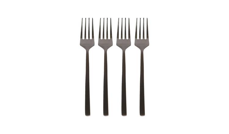 Argon Tableware Stainless Steel Cake Forks - Black - Pack of 4