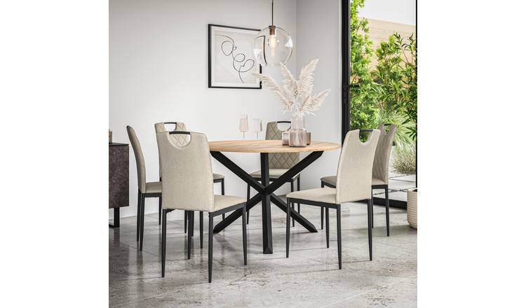 Furniture Online Malvern Monza Oak Table Dining Table & 6 Beige Chairs