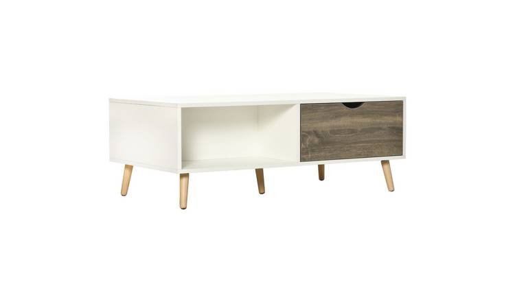 HOMCOM Two Drawers Coffee Table with Open Storage Shelves - White