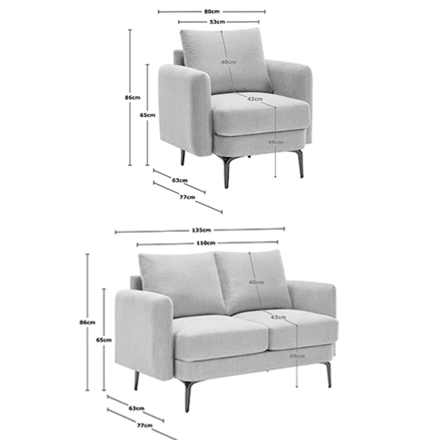 Furniture Online Sofia Linen 1+2 Seater Sofa Set - Grey - Image 8