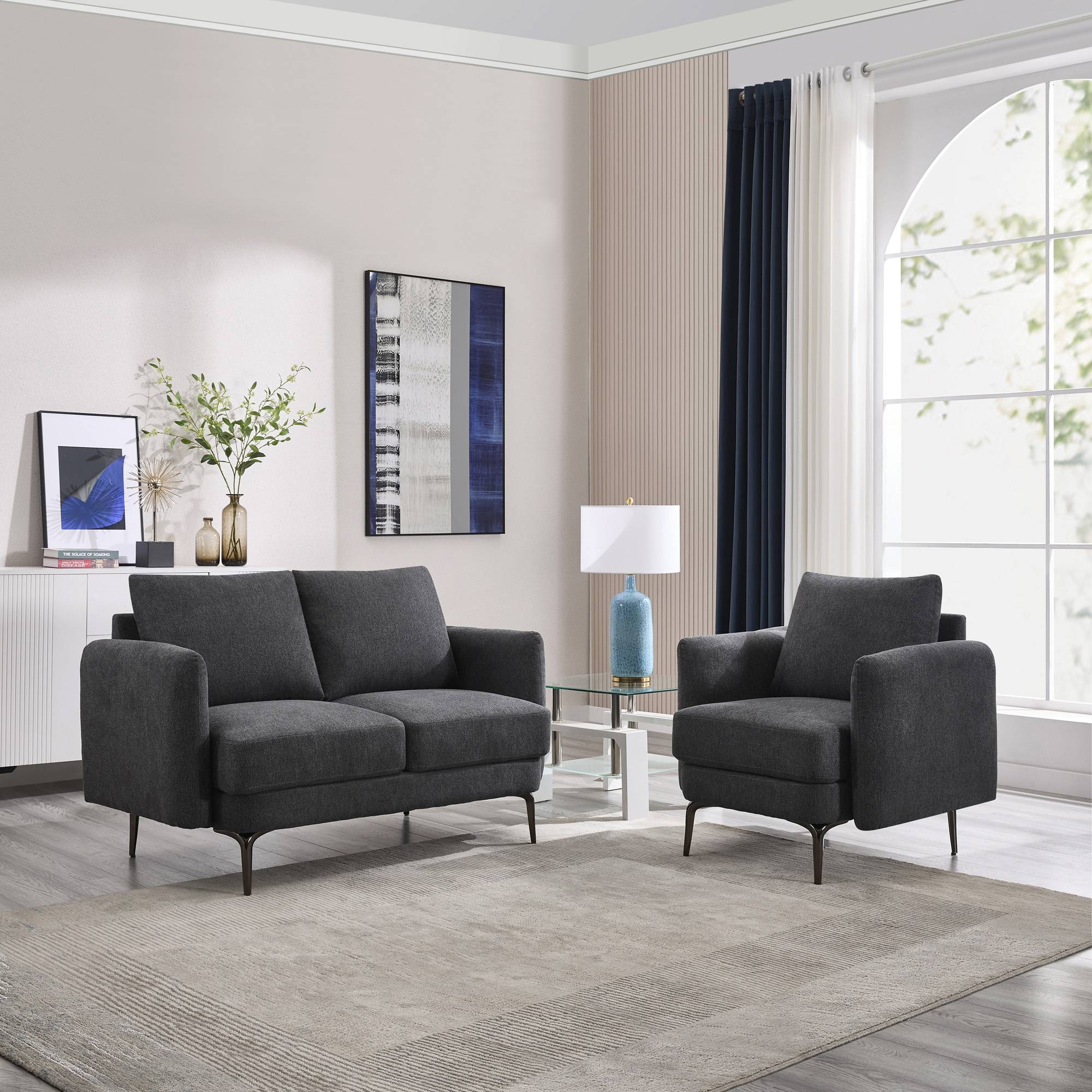 Furniture Online Sofia Linen 1+2 Seater Sofa Set - Grey - Image 1
