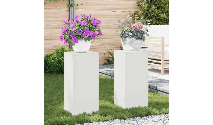 Walplus Pack of 2 Steel Plant Stand - White - 24 x 24 x 55 cm
