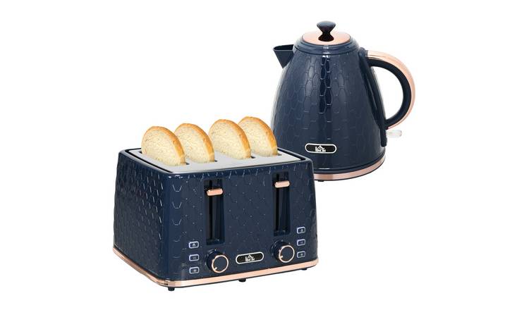 HOMCOM Kettle and 4 Slice Toaster Set with Auto Shut Off - Blue