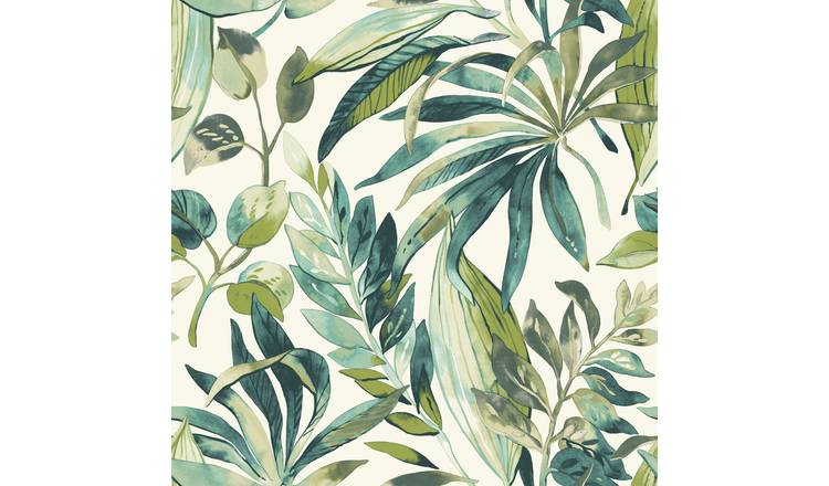 Grandeco Inky Palm Botanical Jungle Textured Wallpaper - Green