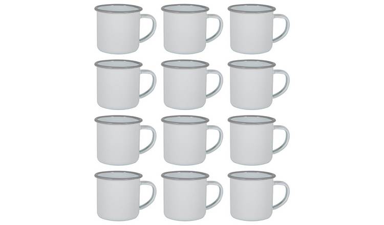 Argon Tableware White Enamel Espresso Cups - 130ml - Grey - Pack of 12