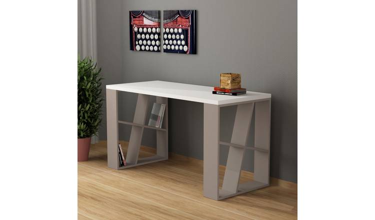 Decortie Honey Painted Wood Effect Desk White, Mocha Grey