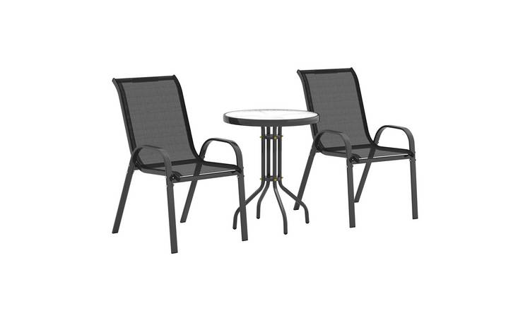Outsunny 2 Seater High Back Stackable Garden Bistro Set - Black