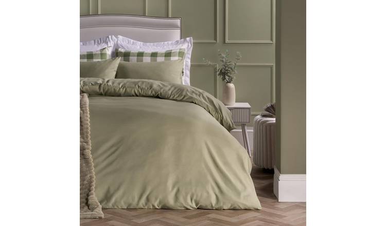 OHS Plain Dyed Microfibre Duvet Cover Set Bedding Sage - Double