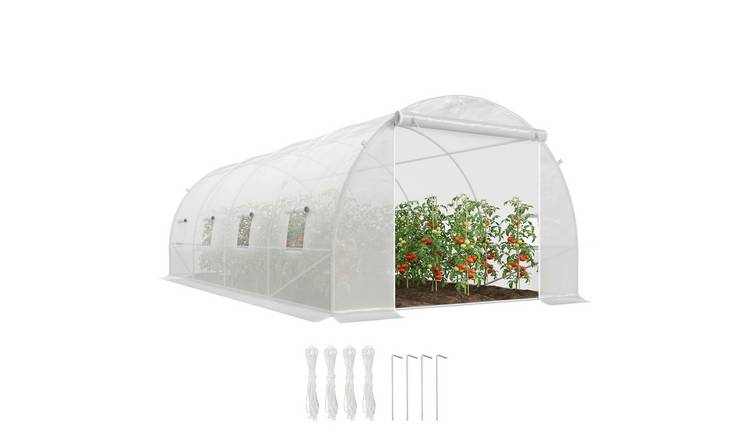 Outsunny Garden Polytunnel Greenhouse with Metal Frame - White