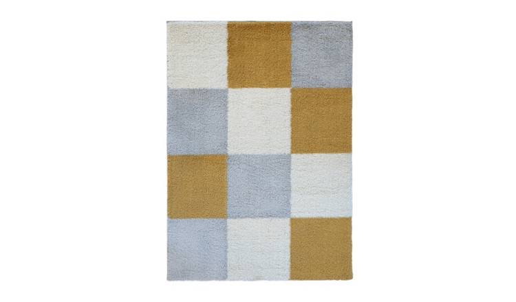 Mega Flooring Yellow Shaggy Geometric Rug - 120 x 170cm