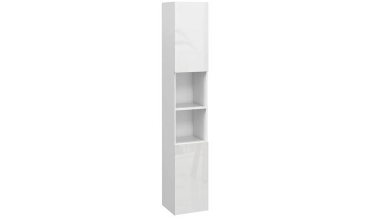 kleankin 2 Door High Gloss Tall Bathroom Cabinet with 2 Open Shelves- White