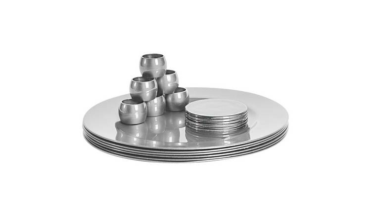 Argon Tableware 18 Piece Metallic Charger Plates Set - Silver