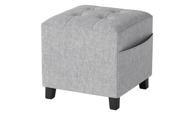 HOMCOM Linen Footstool with Side Pocket - Light Grey
