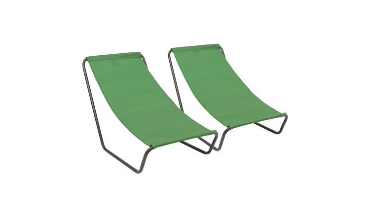 Harbour Housewares Folding Beach Loungers - Matt Black/Green - Pack of 2