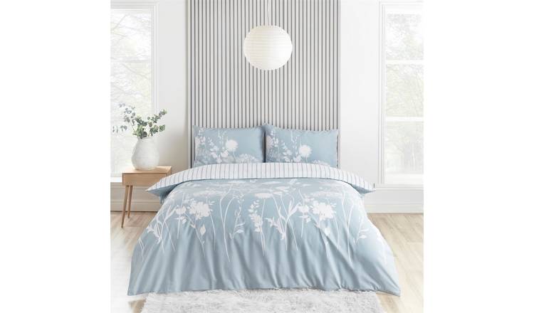 Catherine Lansfield Meadowsweet Floral Duvet Cover Set - Super King - Blue