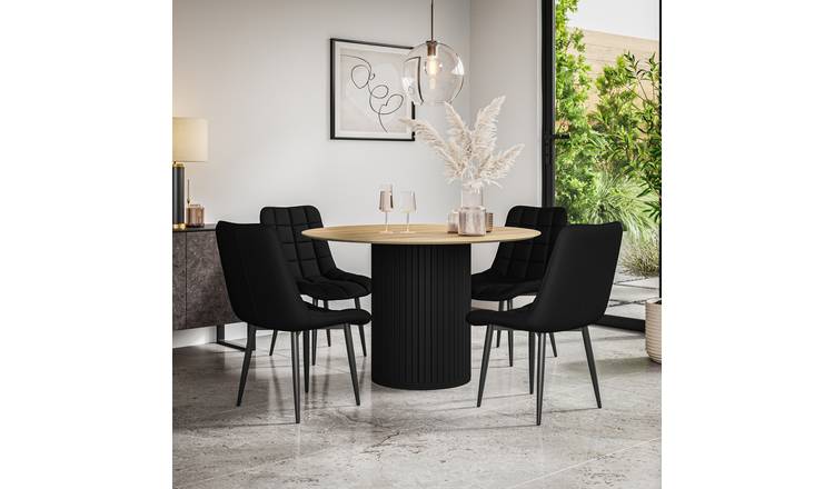 Furniture Online Arlo Nova Oak Top w Blk Legs Dining Table & 6 Black Chairs