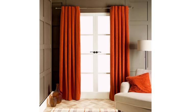 OHS Plain Boucle Eyelet Curtains 168 x 183cm - Rust