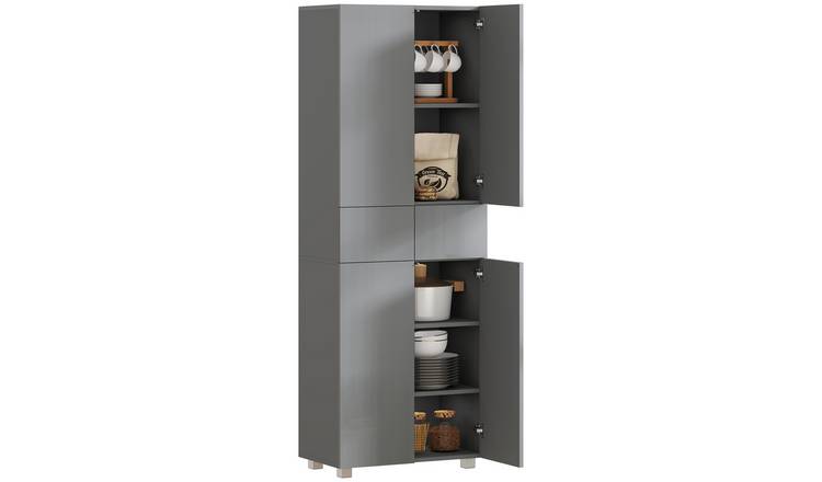 HOMCOM 4 Door Kitchen Cupboard with 3 Adjustable Shelves - High Gloss Grey