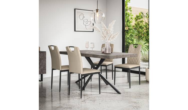 Furniture Online Donni Monza Concrete Effect Dining Table & 6 Beige Chairs