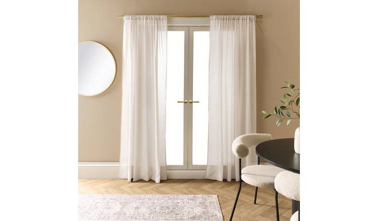 OHS Linen Look Slot Top Voile Curtains 140 x 224cm - Ivory